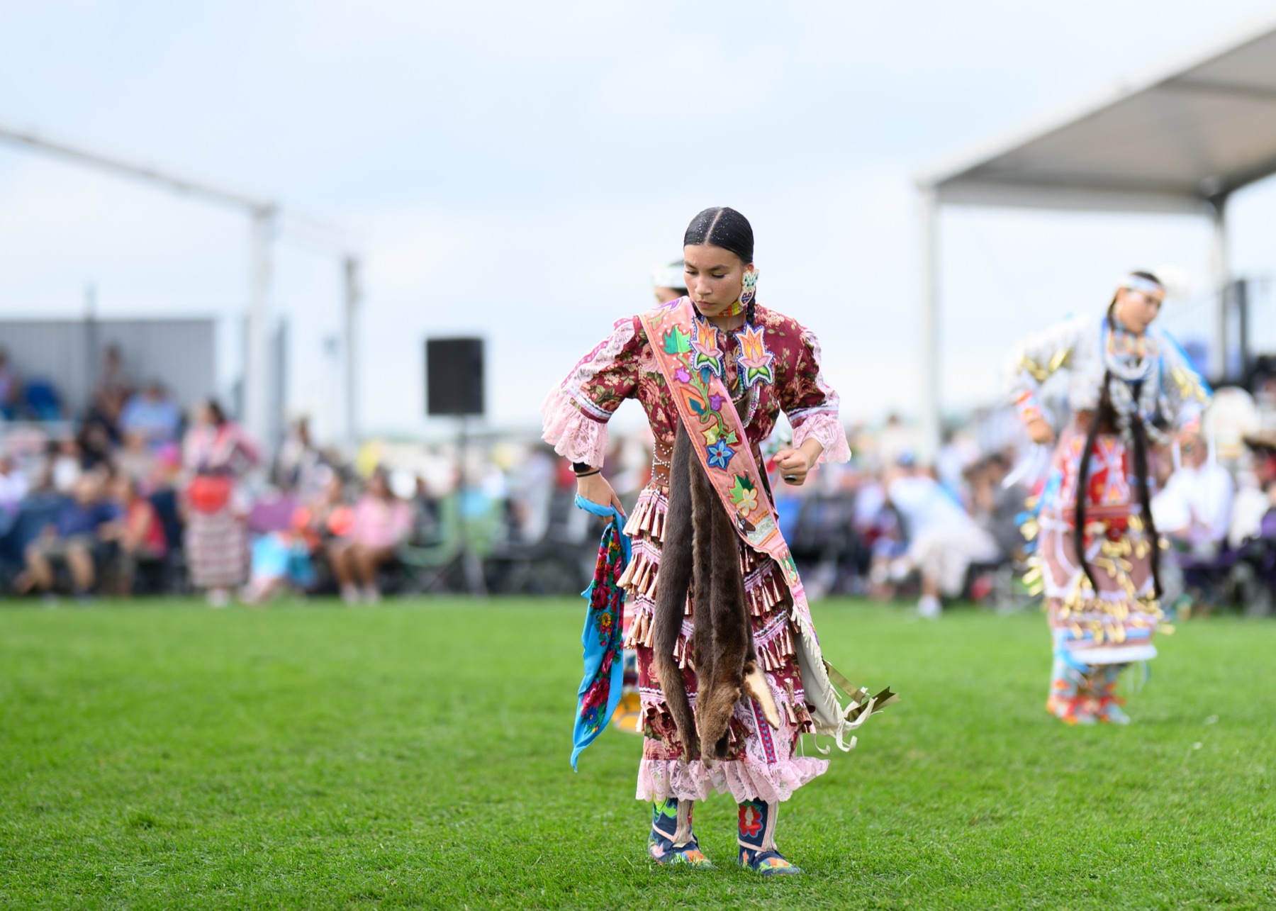 Valerie Leith mid-dance at a powwow